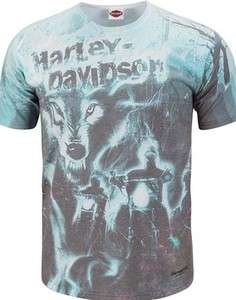 Harley Davidson Mens Sublimated Roar Of Thunder Wolf Riders T Shirt 