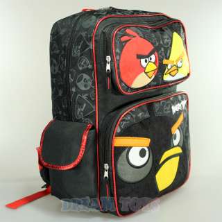Rovio Angry Birds Fuzzy Red Yellow Black Bird 16 Large Backpack Bag 