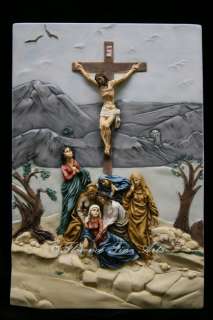 Crucifixion Scene Jesus Christ on the Cross Statue Italian Wall Plate 