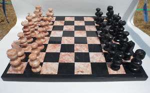 Beautiful Hand Carved Rose and White Onyx Chess Set  