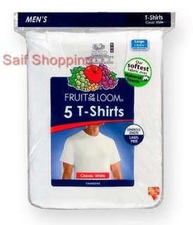 Fruit of the Loom White Crew Neck T Shirts Tshirts Men 5 Pack   S M L 