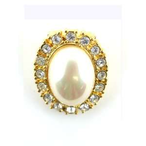  Large Oval Faux Gold and Pearl Sparkly Gem Clamp Pendant Jewelry