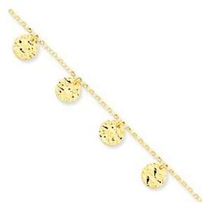  14k Yellow Gold Polished & Diamond  Cut Anklet Jewelry