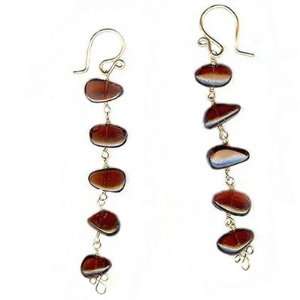   Sterling Silver Earrings Smooth Red Garnet linked together Jewelry