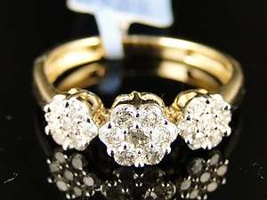 10K YELLOW GOLD 3 STONE DIAMOND CLUSTER ENGAGEMENT RING 1/2 CT  