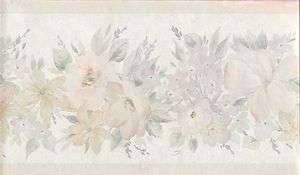   Satin Wallpaper Border / Pastel Colored Flowers / Pink Trim  