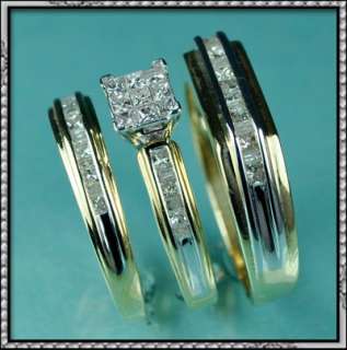 NEW 14K GOLD GENUINE DIAMOND WEDDING RING TRIO SET  
