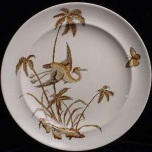  Exotic Brown Transferware Plate ~ Palms + Egret 1879 