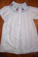 BOY GIRL SMOCKED SAILBOAT NAUTICAL DAY DRESS GOWN 3M 6M  