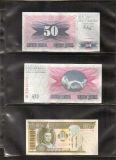 Banknotes from around the world, each in a museum grade archival 