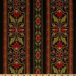  44 Wide Sophia Floral Stripes Black/Burgundy Fabric By 