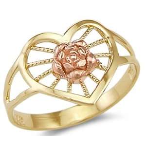   14k Yellow and Rose Gold Heart Love Rose Flower Ring Jewelry