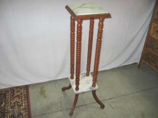 ANTIQUE FERN STAND W/ 2 MARBLE SHELVES & SPIRALED LEGS  