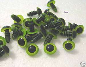 12 Pair 10mm GREEN PLASTIC SAFETY EYES with washers  