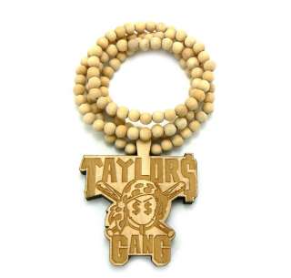   HOP WOOD NECKLACE TAYLOR GANG $ PENDANT 36 WOODEN BALL CHAIN  