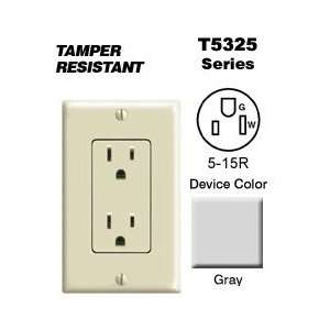 Leviton T5325 GY Decora Duplex Receptacle Tamper Resistant Residential 