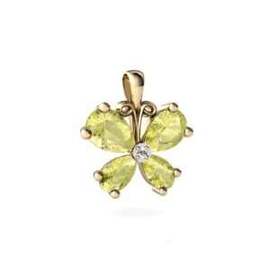   14K Yellow Gold Pear Genuine Lemon Quartz Butterfly Pendant Jewelry