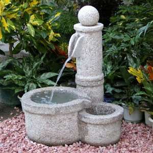  Two Tiered Basin Granite Fountain   Gray Granite Patio 