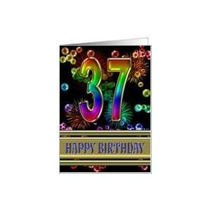  37th Birthday with fireworks and rainbow bubbles Card 
