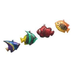 Set of 4 Under The Sea Painted Glass Fish Glitter Christmas Ornaments 