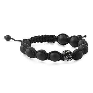Matte Onyx and Stainless Design Bead Macrame Bracelets   (11) 10mm 