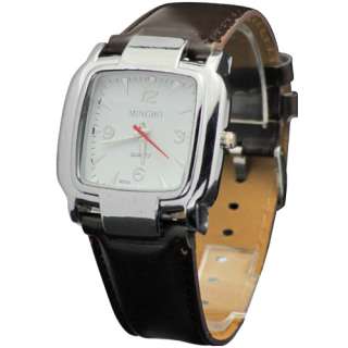 Hot Selling Square Face Style Mens Boys Leatheroid Quartz Wrist Watch 