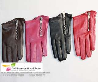 Ladies Oblique Zipper Sheep Leather Gloves 4 Colors  