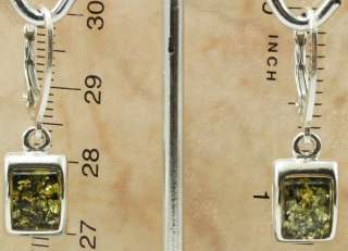 Baltic green Amber 925 sterling silver earrings 28 x8mm  