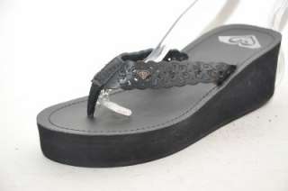NEW ROXY Aztec Black Flip Flop Sandal Wedge Women Shoes 7 M *  