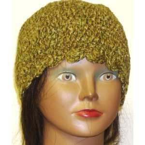   Crocheted Khaki Color Chenille and Wool Tweed Skull Cap Toys & Games