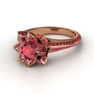  Pave Lotus Ring, Round Ruby 14K Rose Gold Ring Jewelry