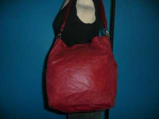   FOSSIL Red Leather Hobo Tote Slouch Shoulder Purse Bag Boho  