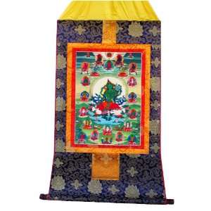  Green Tara Tibetan Buddhist Handmade Brocade Thangka 