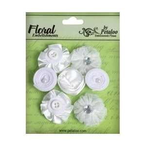  Floral Embellishments Mini Fabric Flowers 7/Pkg   White 