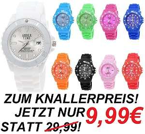 AMBER TIME Damen&Herren Silikon/Kunststoff Armbanduhr,Date/Datum Watch 