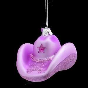   Glass Pink Western Cowgirl Hat Christmas Ornaments 4