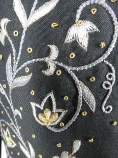 BLACK NEHRU JACKET metallic gold EMBROIDERY floral classic S XS 44 