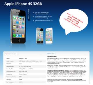 WoW Apple iPhone 4S 16GB  32GB  64GB schwarz/weiß Finanzierung 