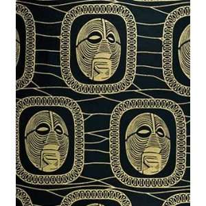  African Fancy Print Gold Mask On Black Fabric Arts 
