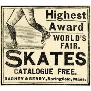  1896 Ad Barney & Berry Skates Springfield Massachusetts 