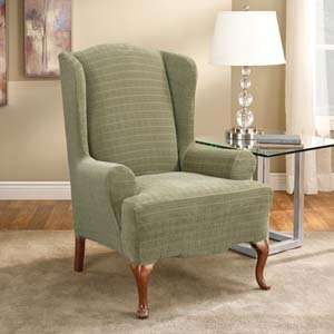    Fern Stretch Squares Pattern Wing Chair Cover