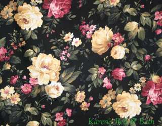 Large Floral Flowers on Black Curtain Valance NEW  