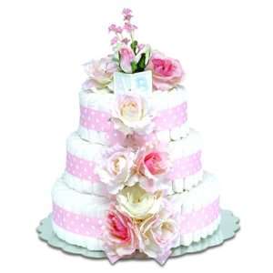  Baby Diaper Cake Pink Roses (2 or 3 Tiers)
