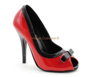 PLEASER Womens 5 Red & Black Peep Toe Pumps High Heels  