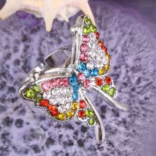 Mix Color Crystal Butterfly Finger Ring Adjustable 9pcs  