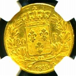 1818 A FRANCE LOUIS XVIII GOLD COIN 20 FRANCS * NGC GEM  