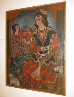 Qajar Persian Oil Painting Depicting Courting Prince  