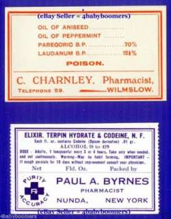 14 LAUDANUM Opium DRUGS Antique MEDICINE Bottles LABELS  