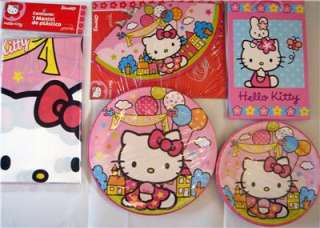 HELLO KITTY PARTY 6 plates, cups, hats, favor bags, ptc  