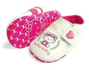 New HELLO KITTY Soft Sole Baby Girls Sneakers Ivory Crib Shoe. Age 0 
